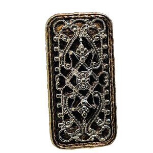 Vintage‎ Bar Brooch Silver & Gold Raised Embossed Chased Pin 1 1/3"